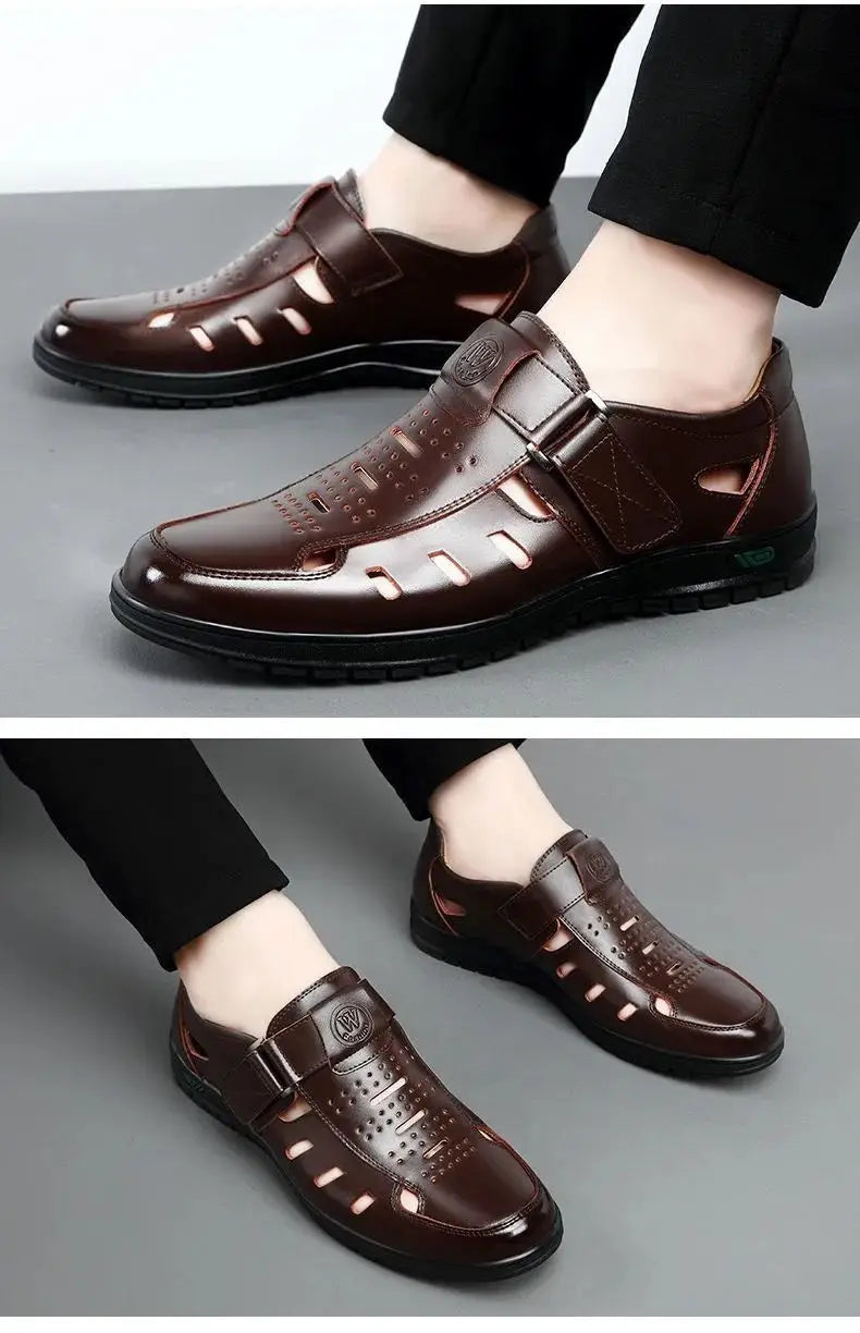 Men’s Summer Hollow Non-Slip Leather Sandals