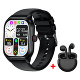 LEMFO LT10 Smart Watch 2024 with fitness tracking features and Bluetooth earbuds, black design, 2.01-inch display.