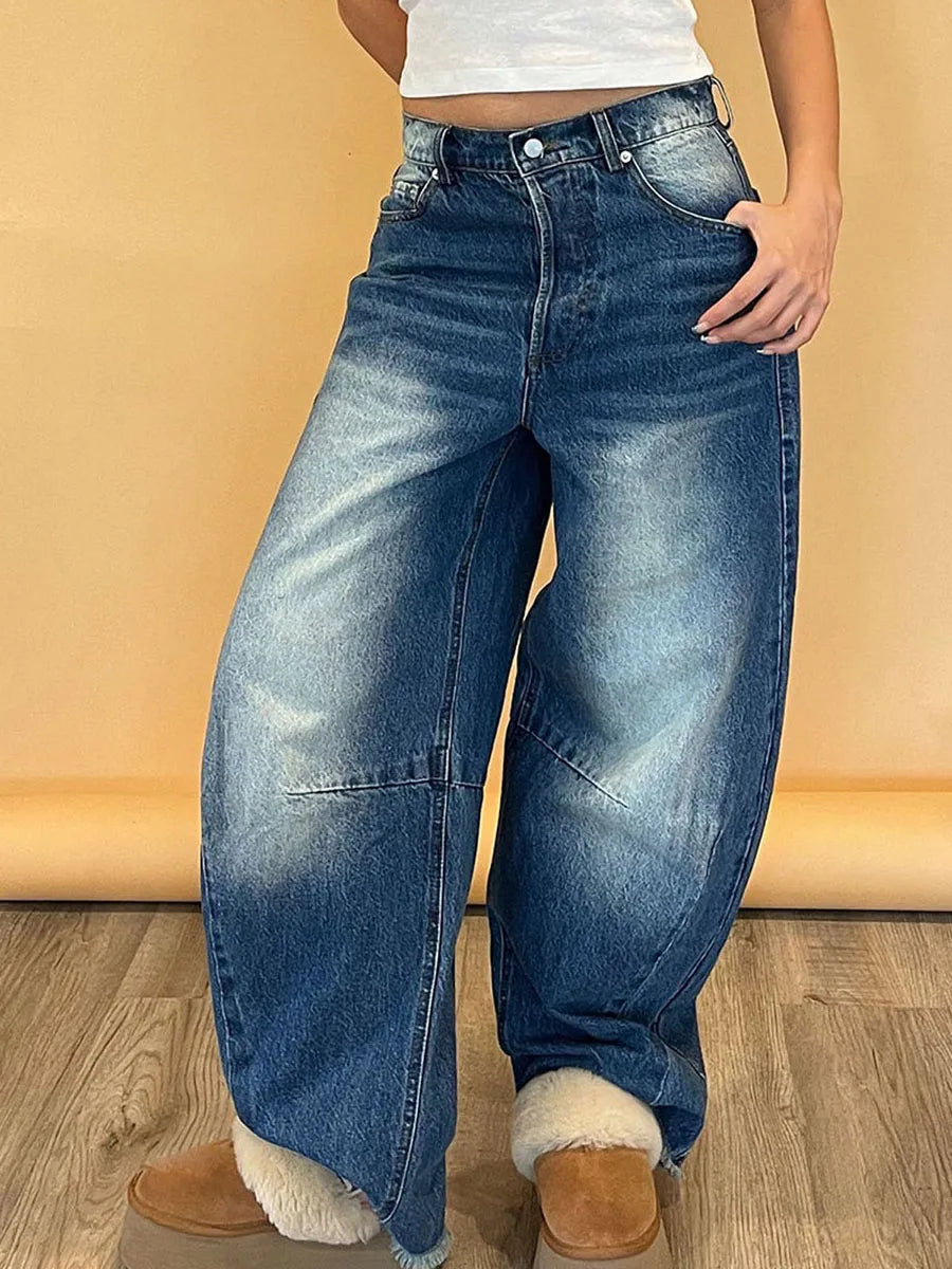 Women Retro High-Waist Barrel Jeans