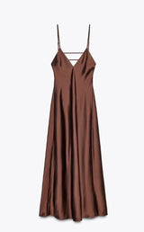 Golden Satin Backless Evening Gown