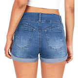 Women Denim Waistband Stretch Shorts