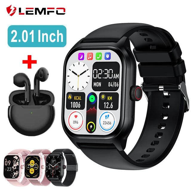 LEMFO LT10 Smart Watch 2024 with 2.01" display and Bluetooth, includes fitness tracking features.