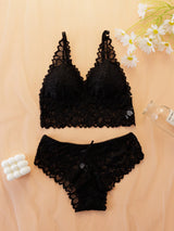 Women Contrast Lace Bra Set