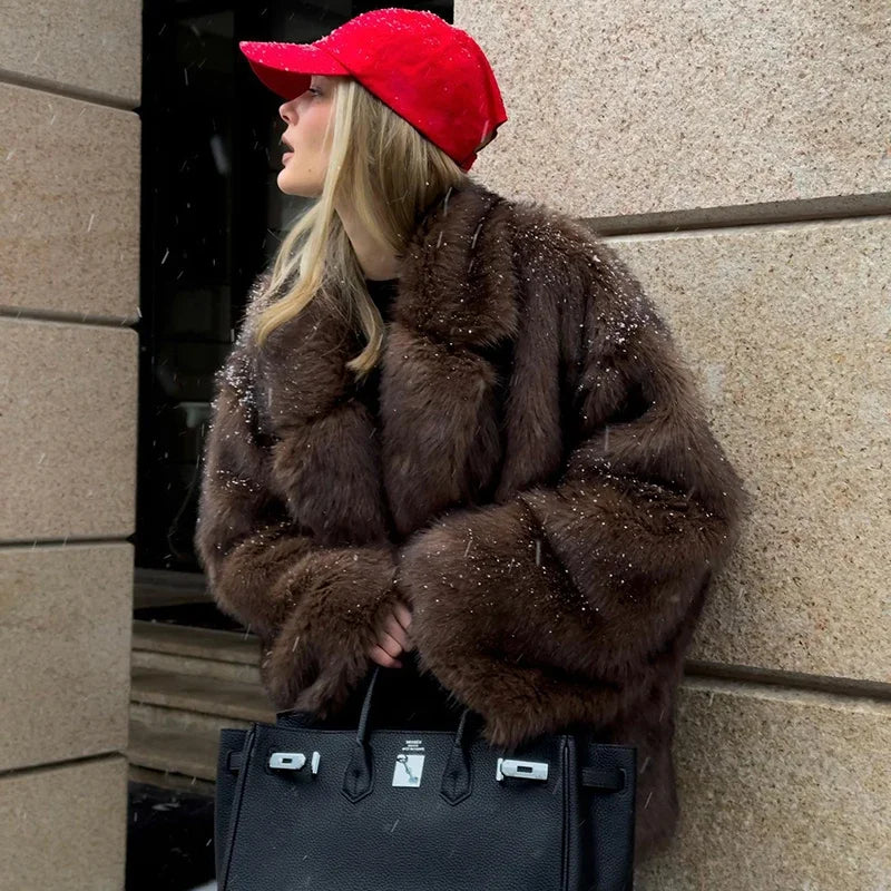 Neo Mint Gradient Faux Fur Oversized Women's Winter Coat
