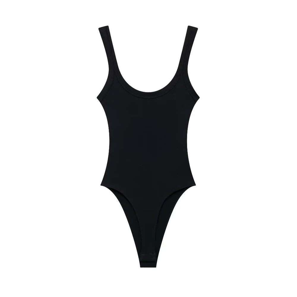 Women Ribbed Snap Button Bodysuit
