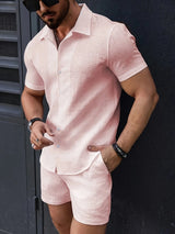 Men Jacquard Shirt Shorts Set