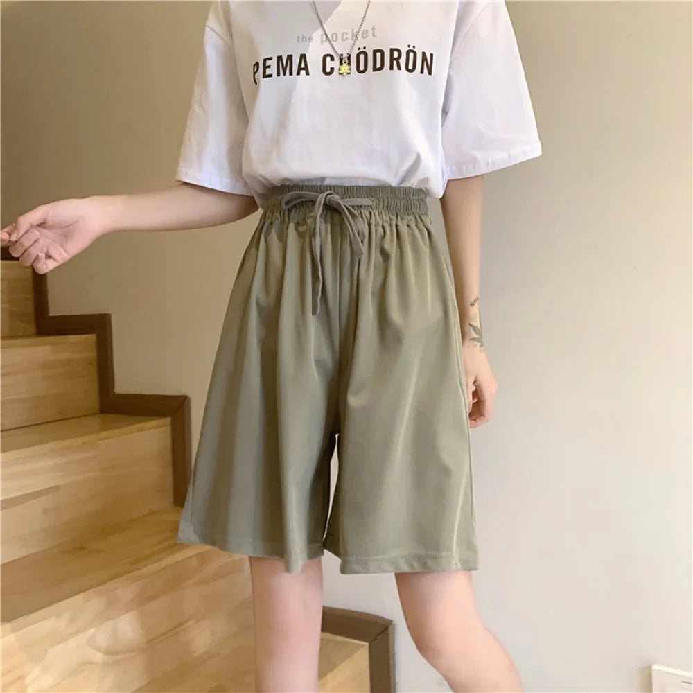 Women Ice Silk Loose Sports Shorts