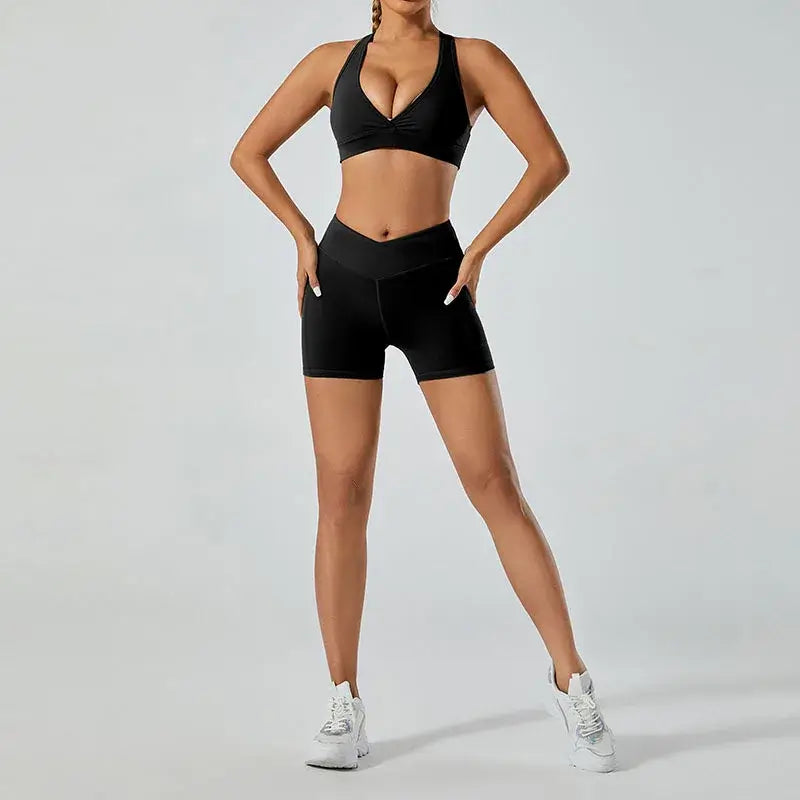 Women Deep V Hollow Back Sports Bra