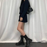 Women Mid Calf Boots Chelsea Lace Up Style