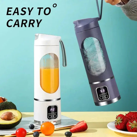 Portable fruit juicer with 10 blades, 450ml capacity, easy to carry, ideal for fresh juice on the go.
