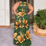 Women 3D Print Halterneck Maxi Dress