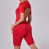 Women Sports Zipper Short Jumpsuit