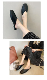 Women Mules Square Toe Flat Slippers