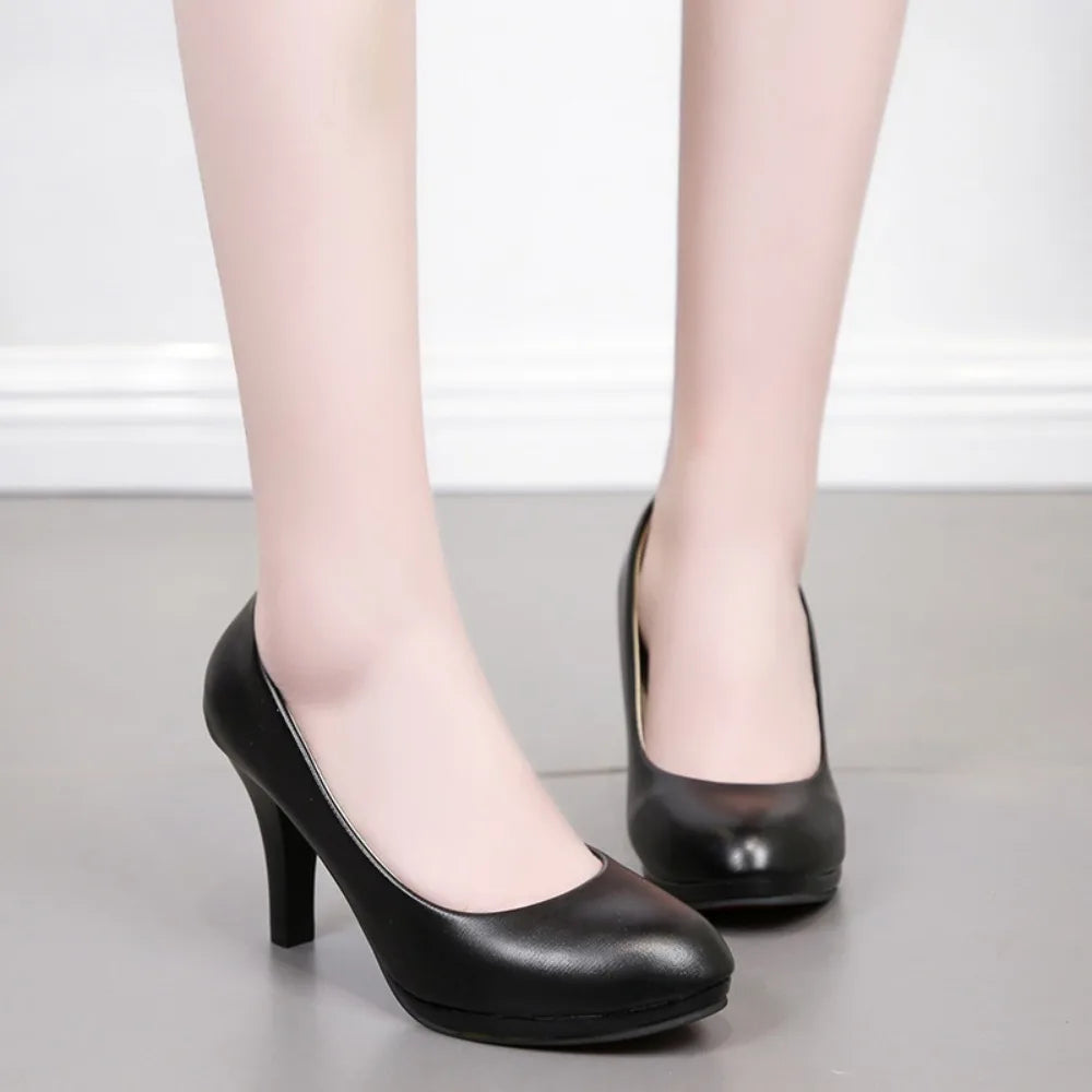 Black Work Pumps – Mid Heel Office Shoes