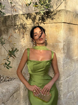 Luxe Satin Halter Evening Gown