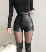 Women's Sexy Black Leather Shorts