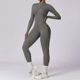 Women Fitness Zipper Long Sleeve Jumpsuit