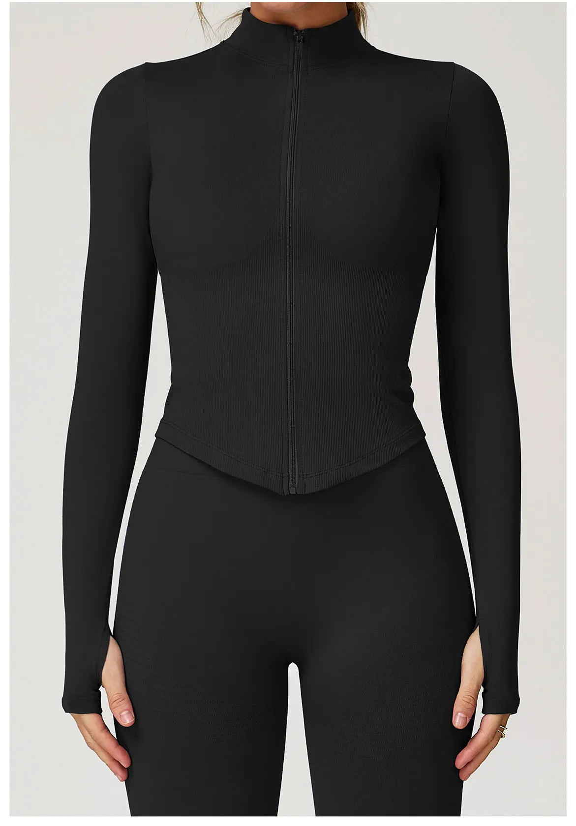 Ribbed Women's Yoga Jacket – Long Sleeve Standing Collar Fitness Top