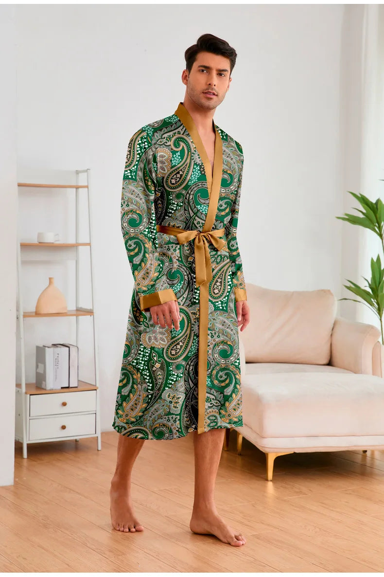 Men’s Leopard Satin Bathrobe Set