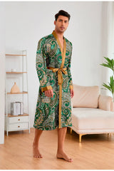 Men’s Leopard Satin Bathrobe Set