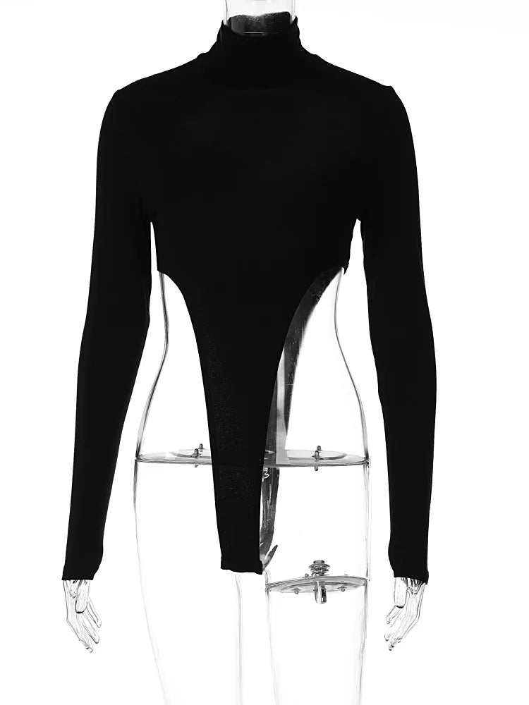 Solid Color Casual Bodysuit – Long Sleeve Jumpsuit