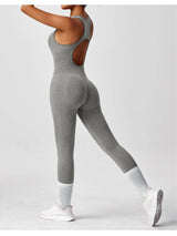 Seamless Peach Booty One-Piece Yoga Bodysuit – V-Back Tummy Control