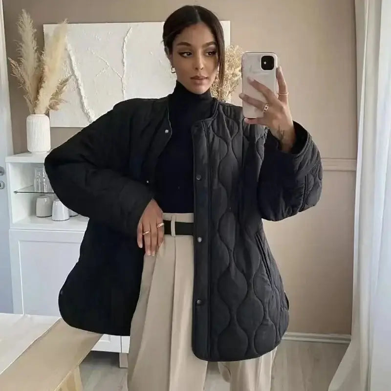 Women Quilted Padded Black Jacket