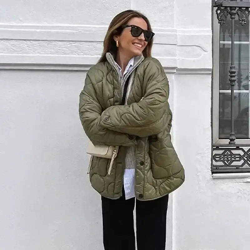 Women Quilted Padded Black Jacket