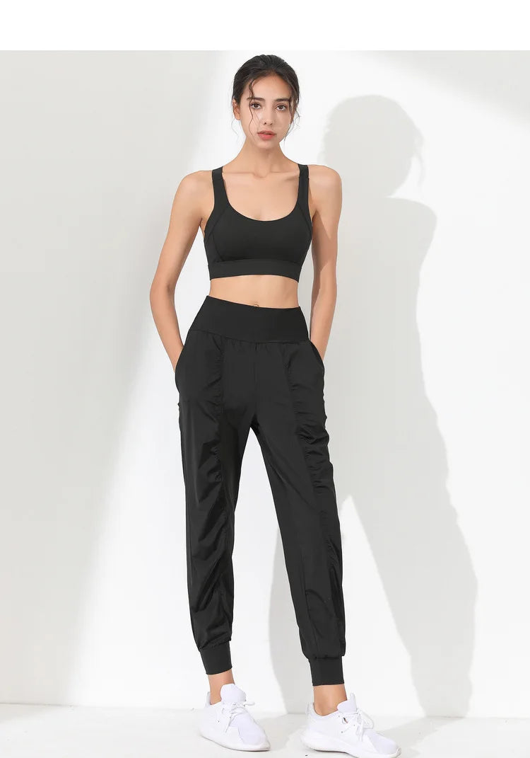 Hearuisavy Loose Quick-Dry Yoga Pants – Pleated Jogging Capris with Pockets