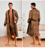 Men’s Leopard Satin Bathrobe Set