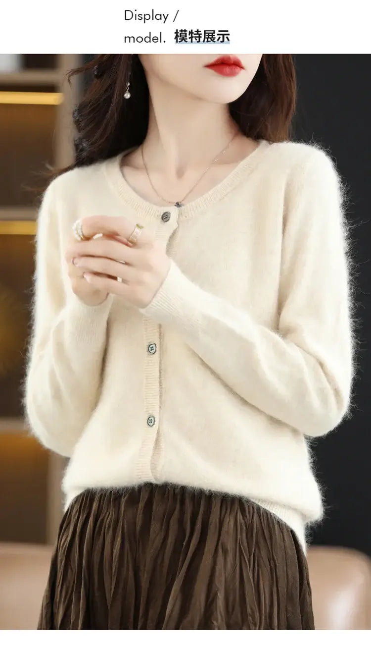 Women Mink Cashmere Knit Cardigan