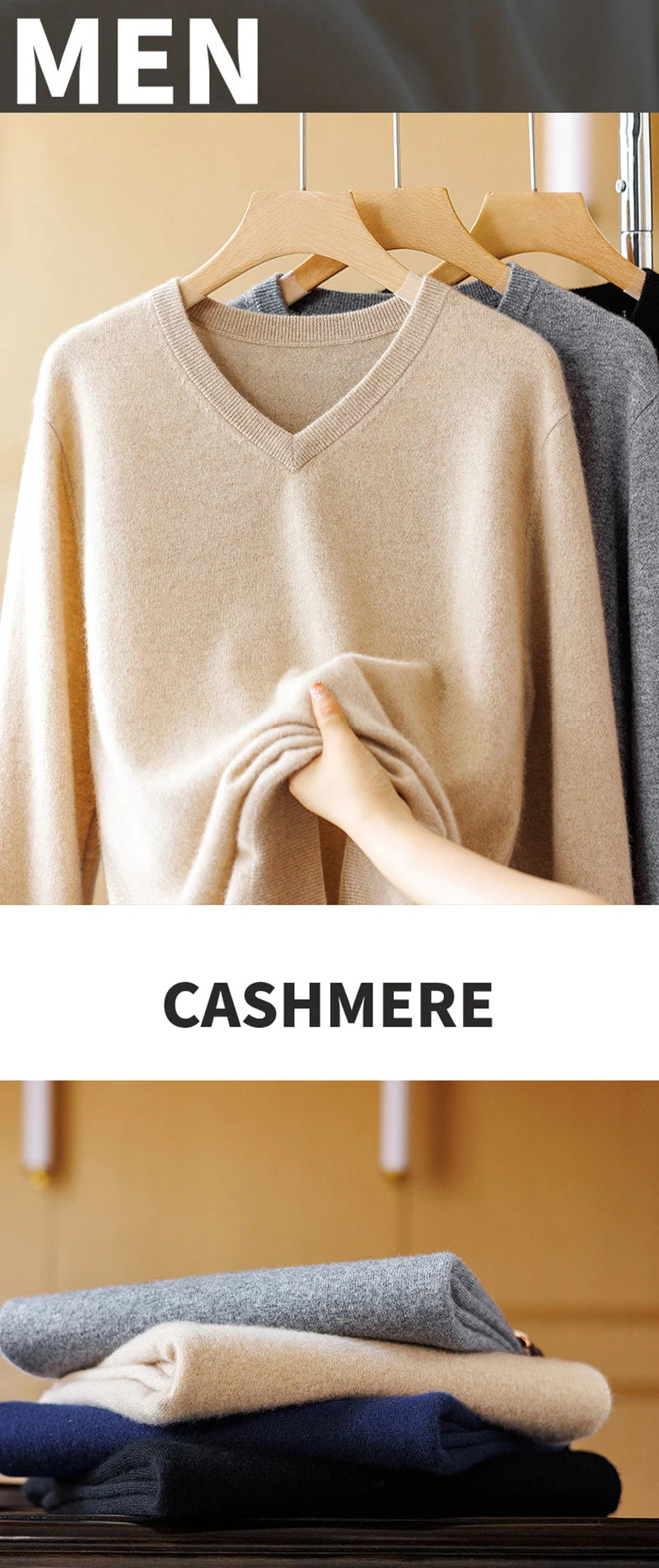 Men's Plus Size Cashmere V-Neck Sweater