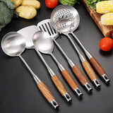 7-Piece Stainless Steel Utensil Set with Wooden Handle