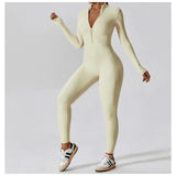 Women Fitness Zipper Long Sleeve Jumpsuit