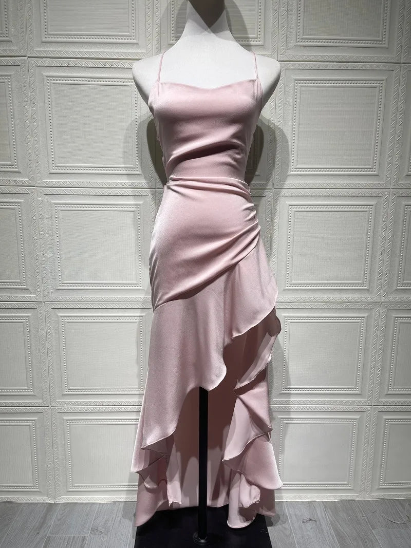 Women's Satin Lace-Up Maxi Dress