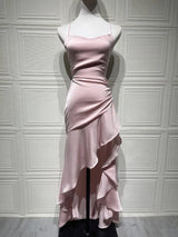 Women's Satin Lace-Up Maxi Dress