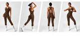 Seamless Peach Booty One-Piece Yoga Bodysuit – V-Back Tummy Control