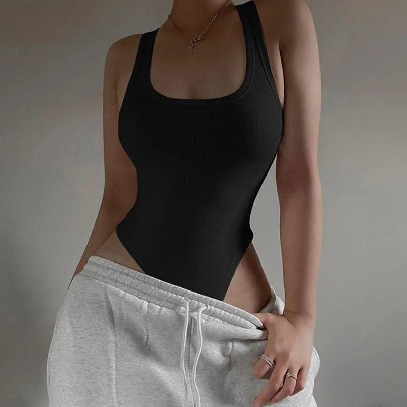 Sleeveless Knit Women's Bodysuit – Off Shoulder Casual Summer Bodycon Top