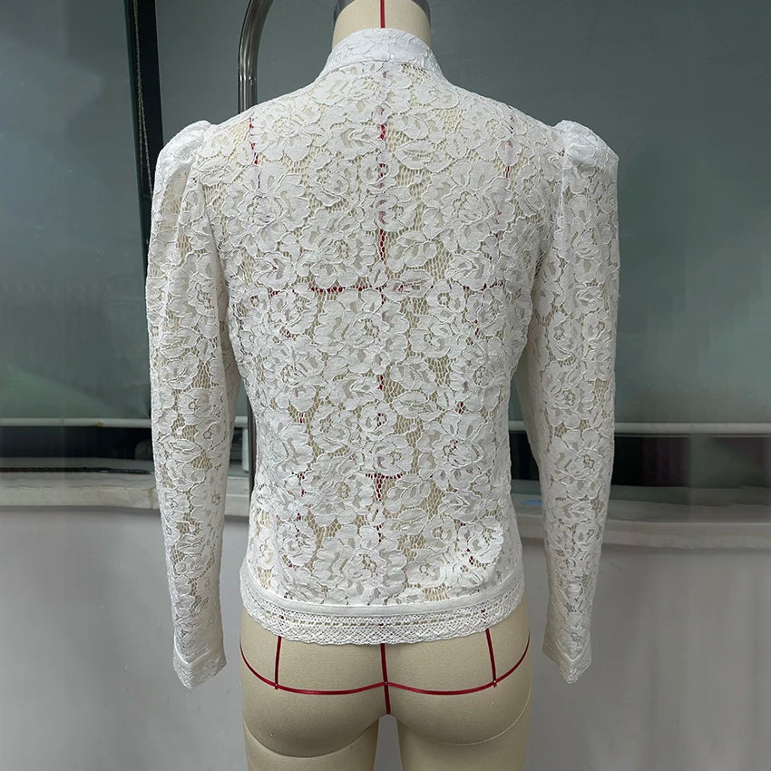 Lace Bloom Embroidered Puff Sleeve Blouse