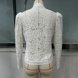 Lace Bloom Embroidered Puff Sleeve Blouse