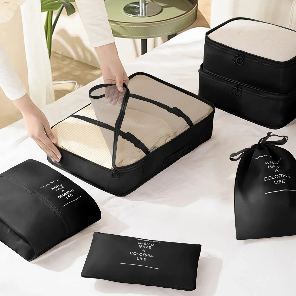7-Piece Travel Packing Organizer Set – Folding Luggage Cubes