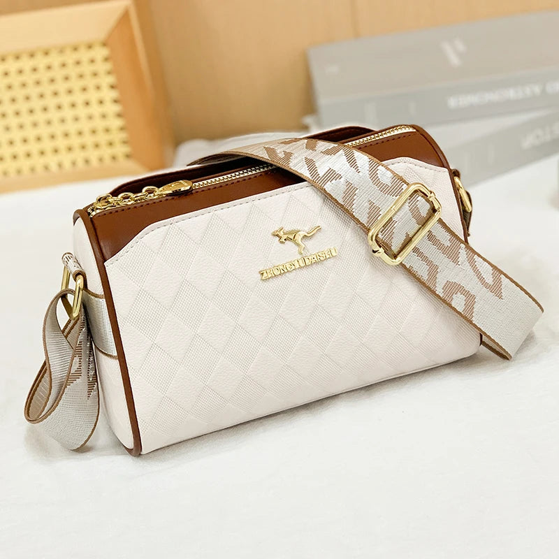 Checkered Leather Messenger Bag