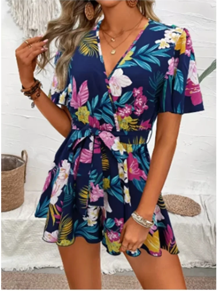 BreezyWave™ – Printed V-Neck Beach Jumpsuit (Fresh, Lightweight & Laid-Back)