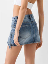 Women Denim Cargo Mini Skirt