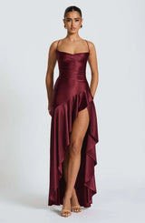 Women's Satin Lace-Up Maxi Dress