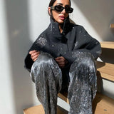 Casual Embroidered Wool Blend Bat Sleeve Coat