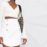 Women Slim Fit Button Back Mini Skirt