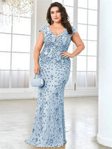 Women Plus Size Mermaid Sequin Formal Prom Dress