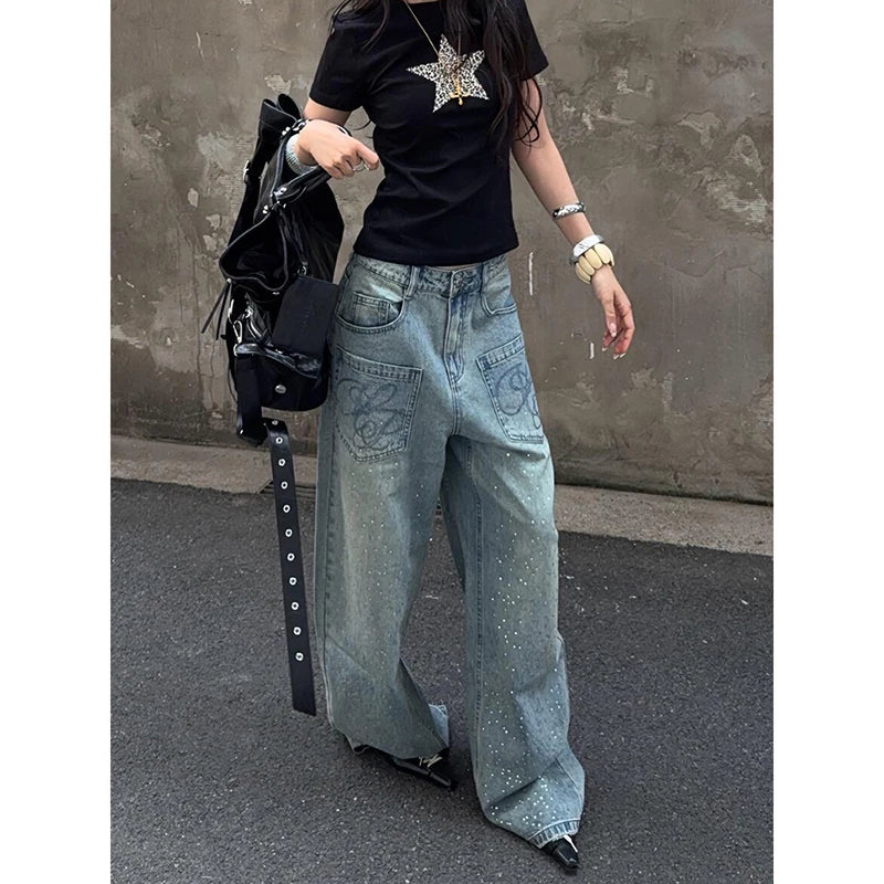 VintaJean™ – Y2K Baggy Blue Harajuku Denim Pants (Retro, Loose & Iconic)