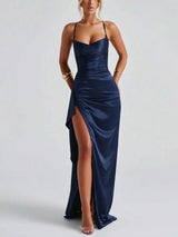 Midnight Satin Slip Gown